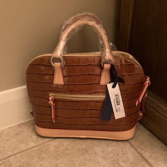 Dooney & Bourke Cognac Croc Leather Zip Zip Satchel - Picture 1 of 4